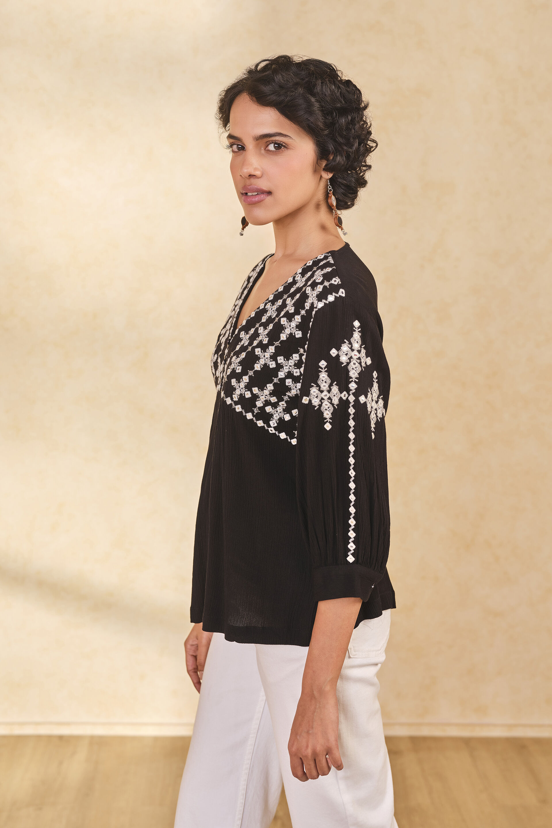 Embroidered Black Top, Black, image 3